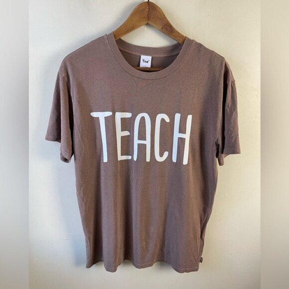 Aritzia TNA boxy brown cotton scoop neck short sleeve TEE shirt size small teach - Picture 1 of 10